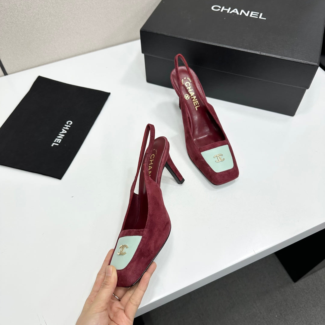 CC Block Slingback Burgundy Red White Suede 743250