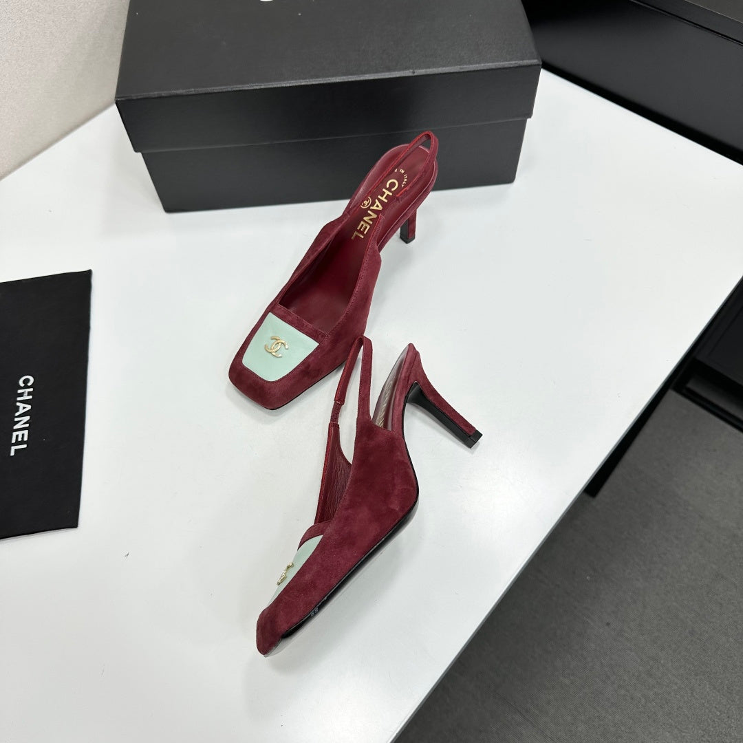 CC Block Slingback Burgundy Red White Suede 743250