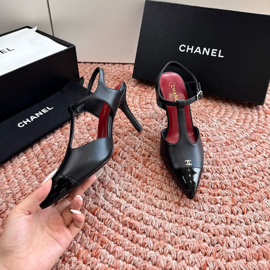 CC 26s T-Strap Slingback Pumps Black Leather 933222