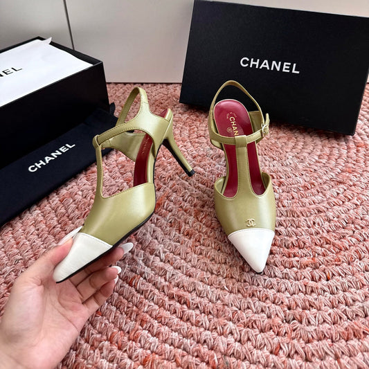 CC 26s T-Strap Slingback Pumps White Olive Leather 933223