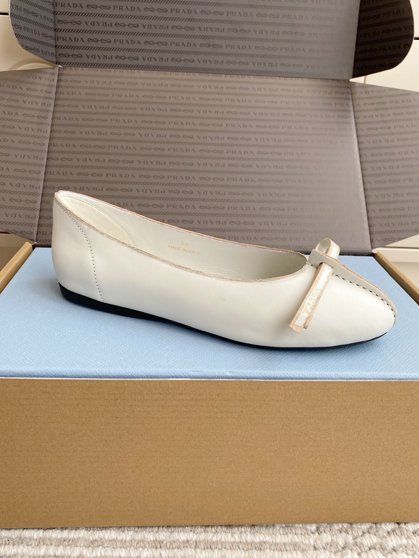 Prada 26s Antiqued Ballerinas Chalk White Lambskin 859009