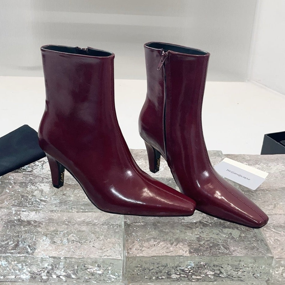 YSL 25 High-heeled Boot Burgundy Cowhide 522266