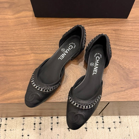 CC 2026 SlingBack Flat Braided Chain Black Calfskin 676191