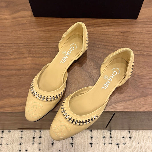 CC 2026 SlingBack Flat Braided Chain Beige Calfskin 676192