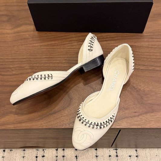CC 2026 SlingBack Flat Braided Chain White Calfskin 676193