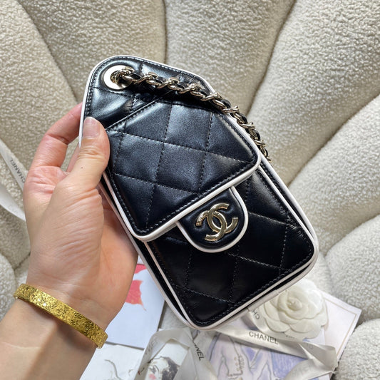 CC 25 Mini Handbag 22cm Black White Quited Lamnskin