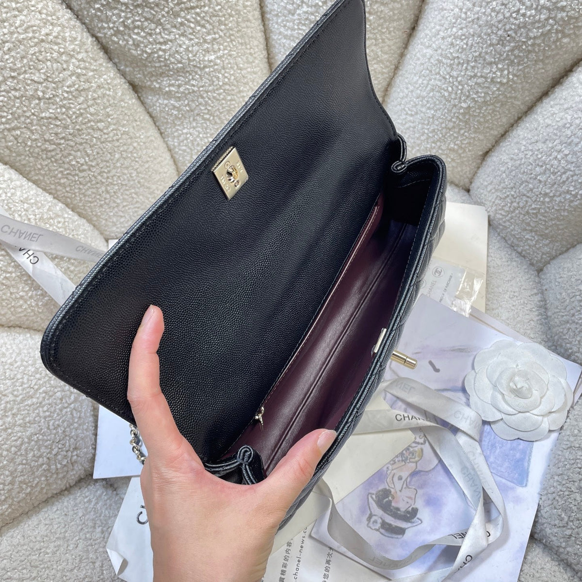 CC Maxi Flap Bag with Top Handle 31.5cm Black Quited Caviar Leather