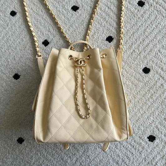 Chanel 2025 Backpack 23cm Light Yellow Grained Calfskin 318276