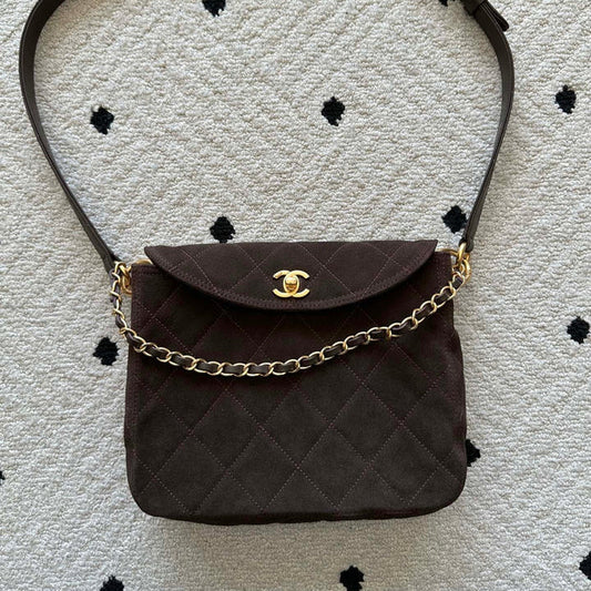 Chane 2026 Shoulder Bag 25cm Brown Suede