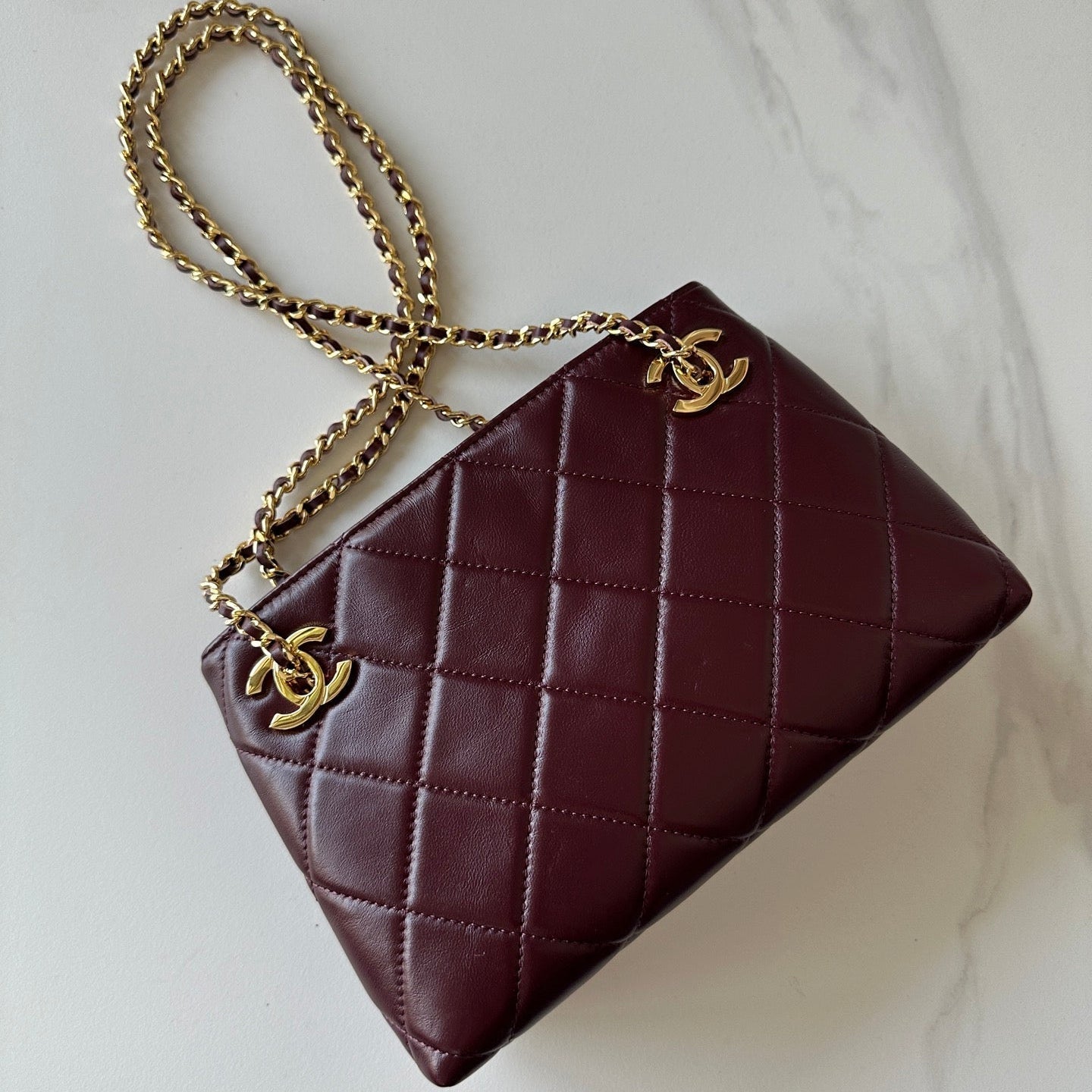 CC Mini Shopping Wine Red Quited Lambskin 292270