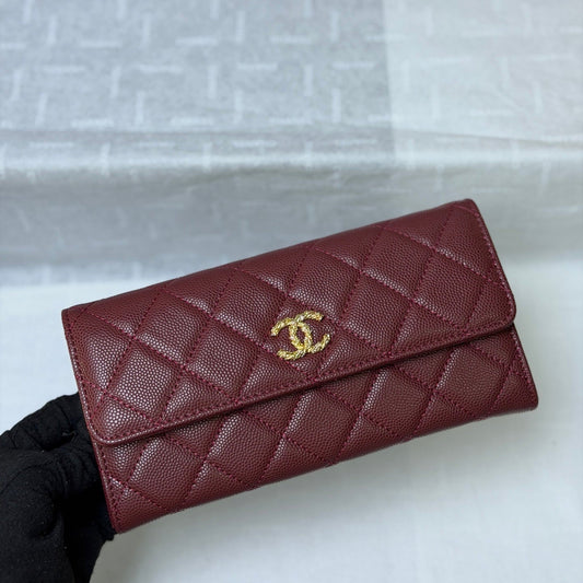 CC 26P Long Flip Wallet Burgundy Quited Caviar Leather