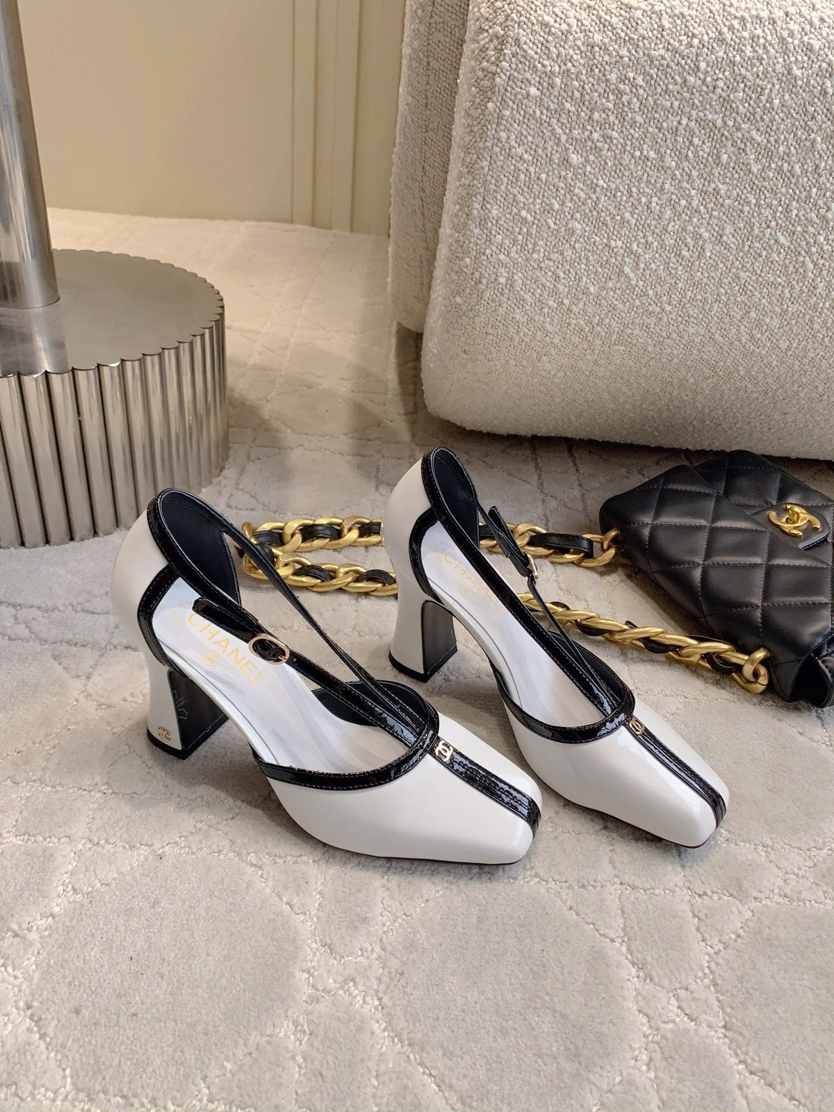 CC 2026s two-tone slingback 8.5cm White Patent Leather 723690