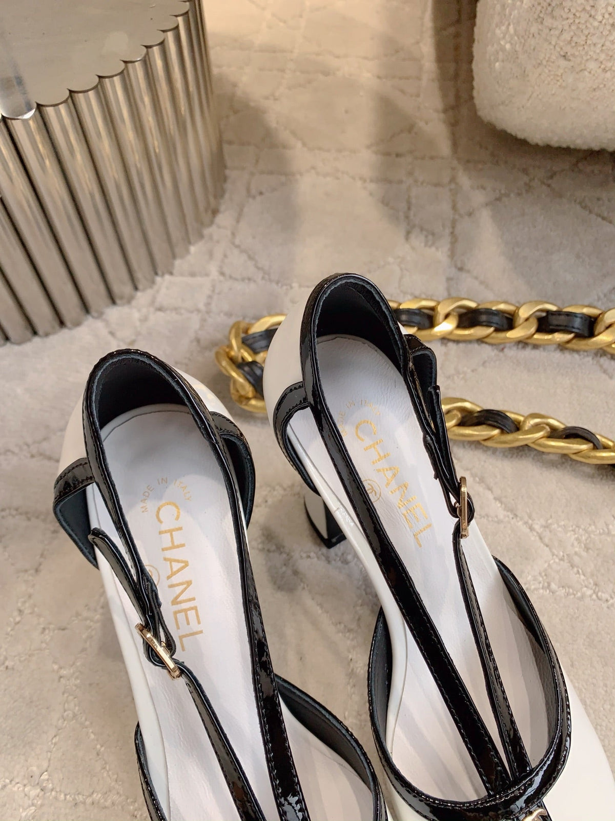 CC 2026s two-tone slingback 8.5cm White Patent Leather 723690