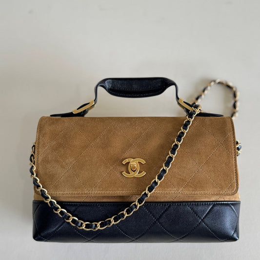 CC Métiers d'Art 25A Hobo Shopping Bag Black Brown Suede Leather