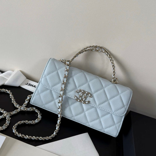 CC 23P Top Handle Kelly Clutch Light Blue Caviar Leather 282521