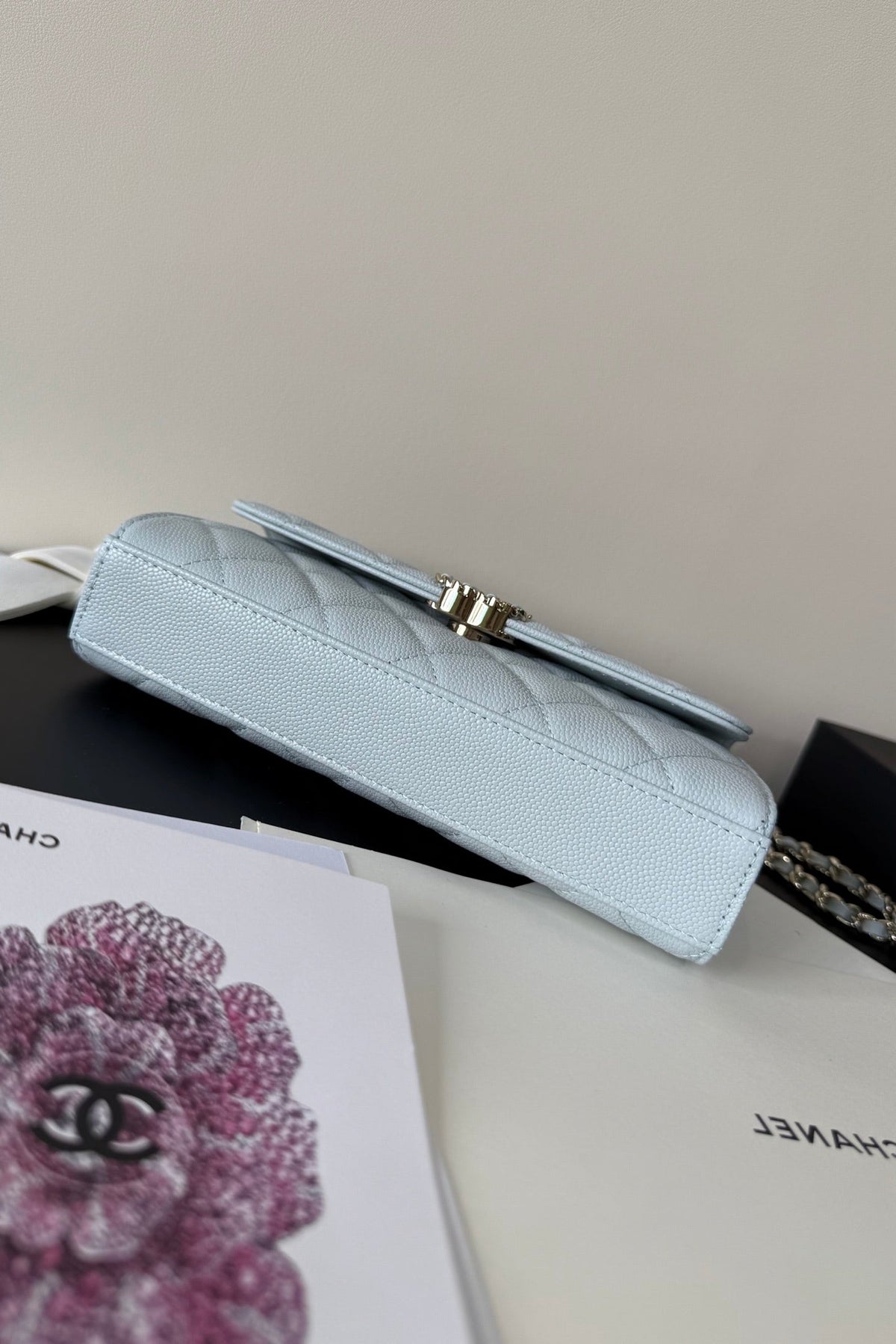 CC 23P Top Handle Kelly Clutch Light Blue Caviar Leather 282521