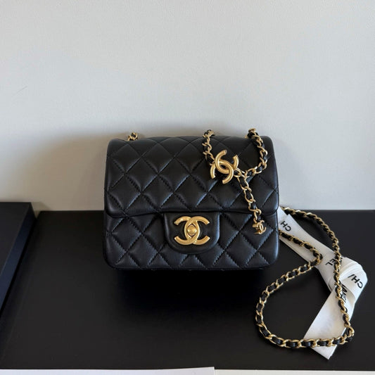 CC Crush Mini Square Black Quilted Leather 282590