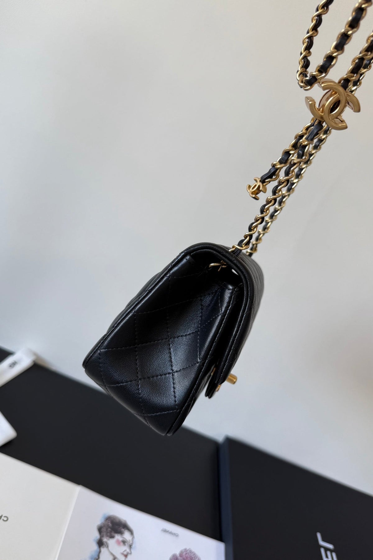 CC Crush Mini Square Black Quilted Leather 282590