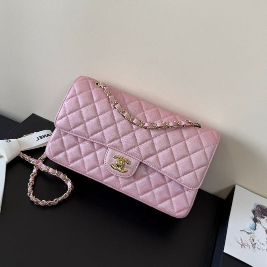 CC Classic Double Flap Bag 25cm PInk Caviar Leather