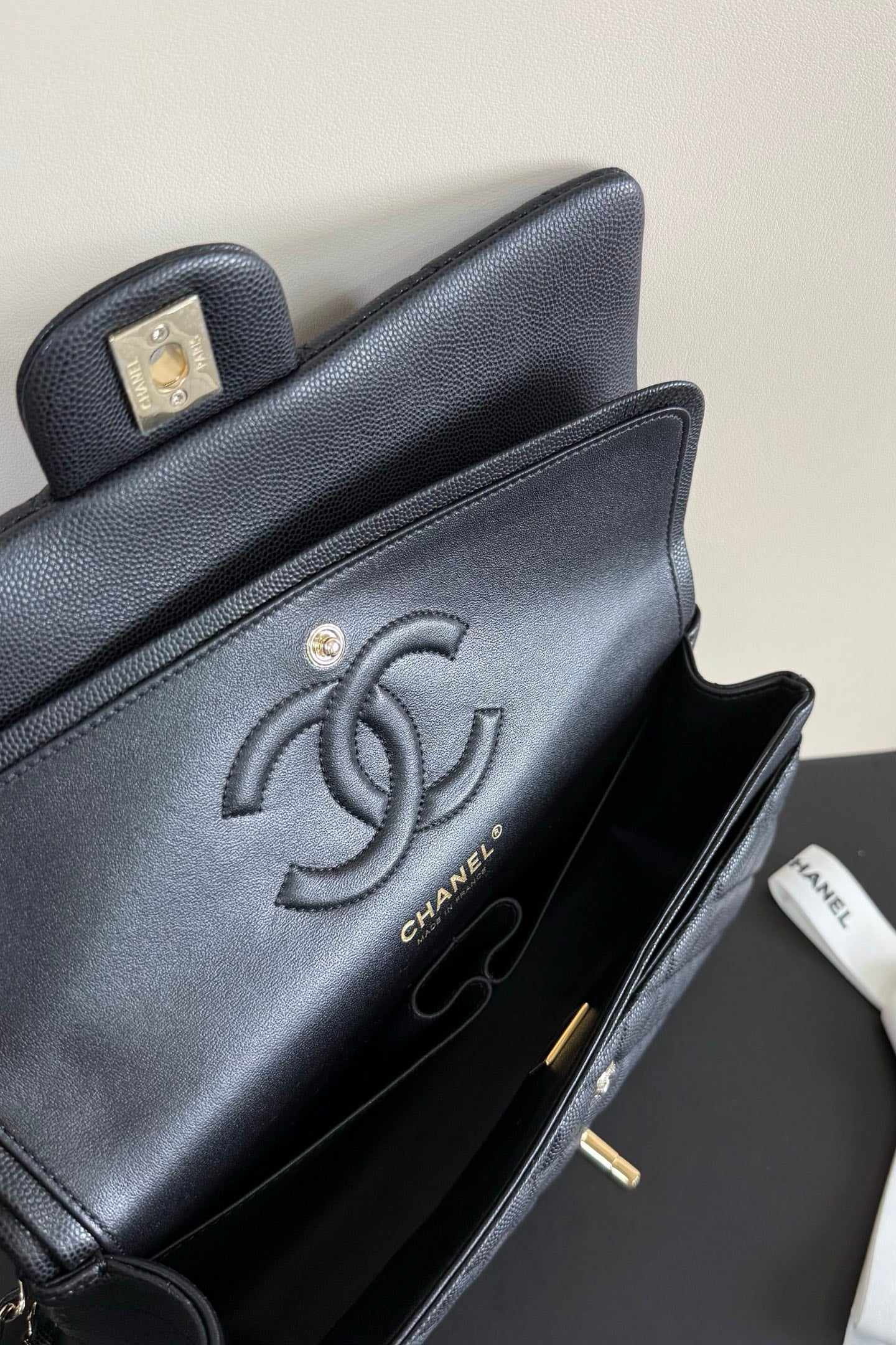 CC Classic Double Flap Bag 25cm Black Caviar Leather