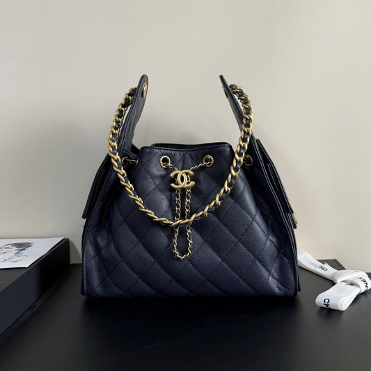 CC 25 Hobo Bag Navy Blue Grained Calfskin Leather GHW 282494