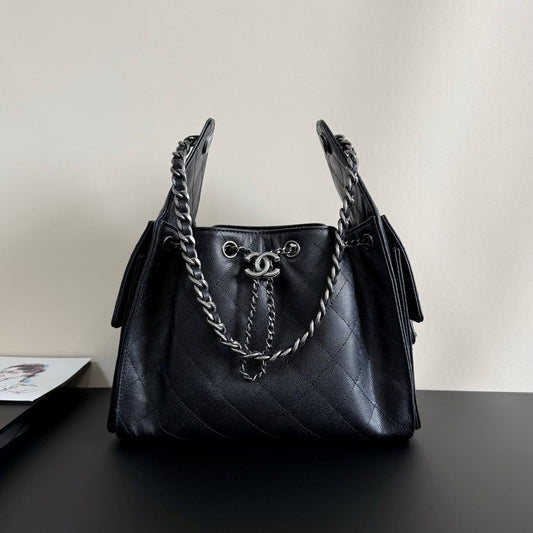 CC 25 Hobo Bag Black Grained Calfskin Leather SHW 282516