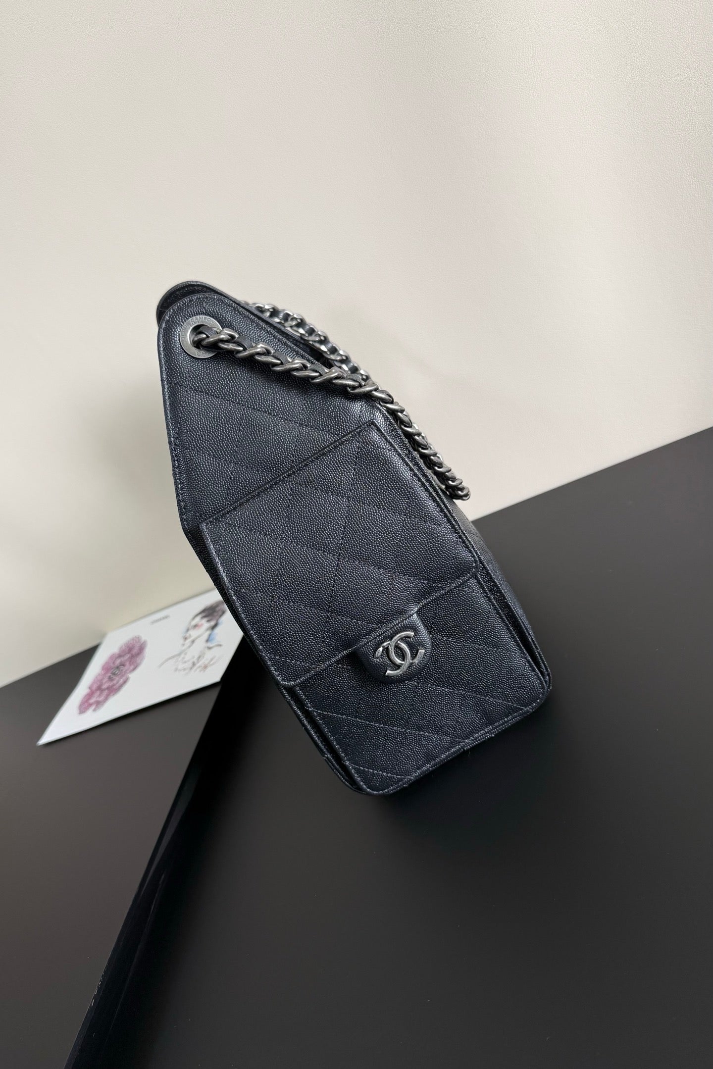 CC 25 Hobo Bag Black Grained Calfskin Leather SHW 282516