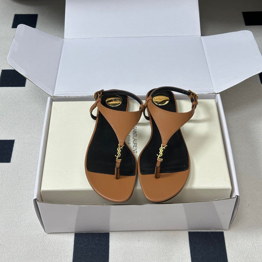 YSL Cassandra Slide Tan Smooth Leather 787566