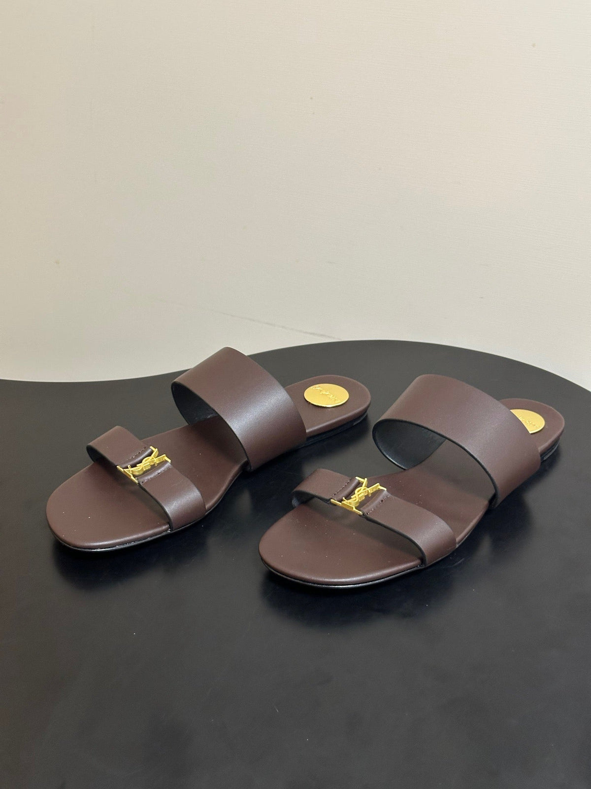 YSL Babylone Slides Brown Smooth Leather 787572