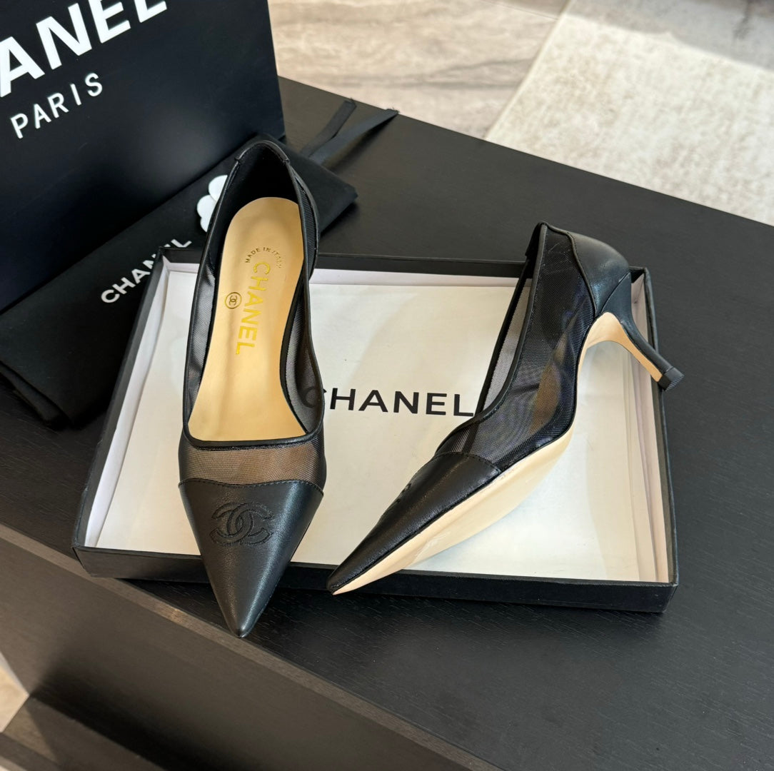 cc pump 6cm black transparent fabric lambskin