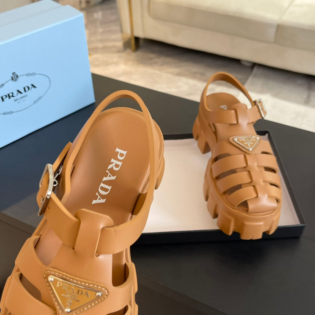 PRA RUBBER MONOLITH SANDALS BRONZE CALFSKIN
