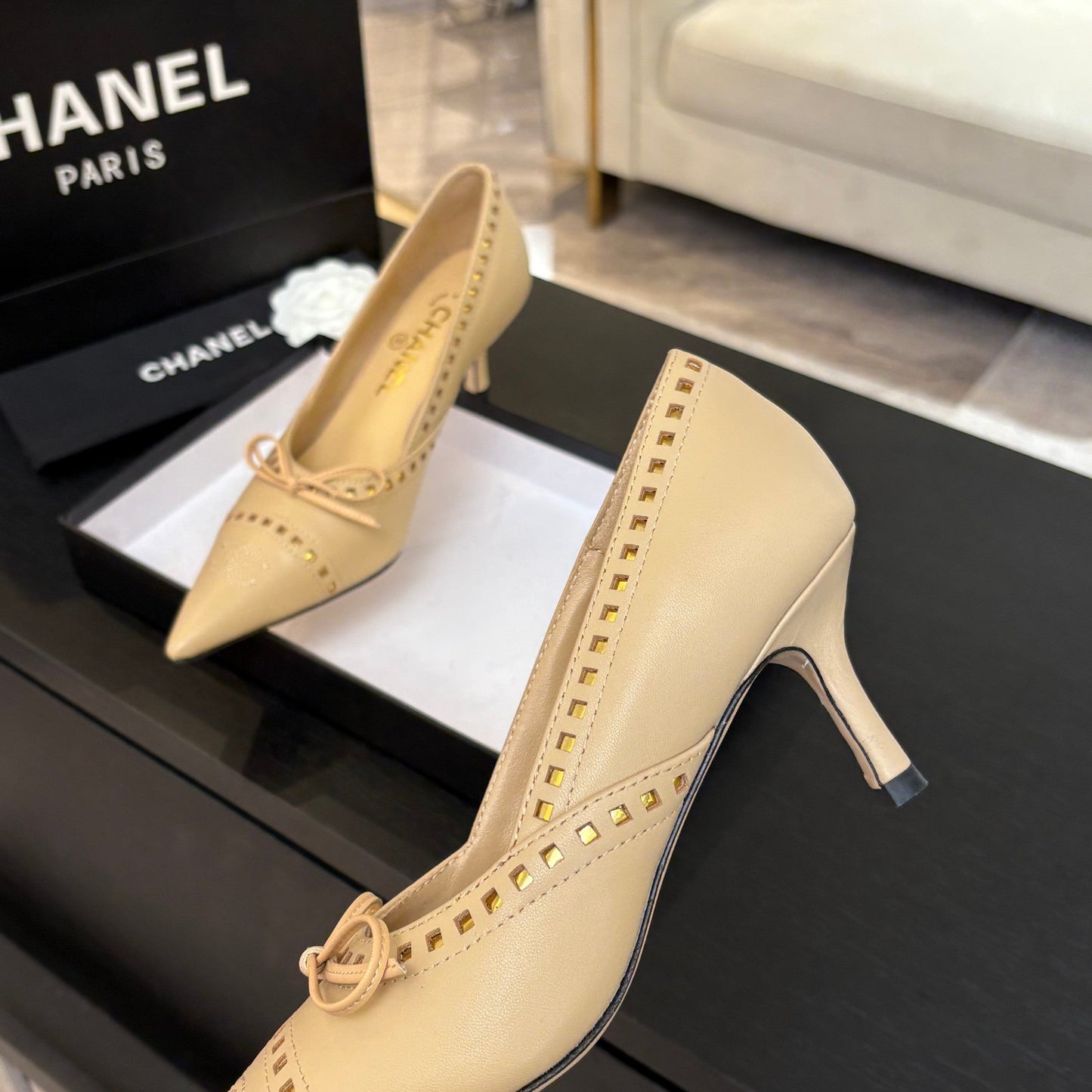 HIGH HEEL PUMP 65 MM IN FLAX YELLOW LAMBSKIN