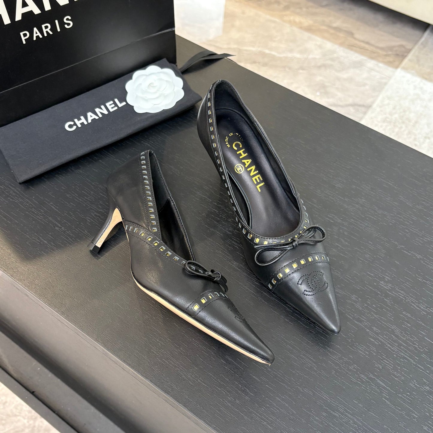 HIGH HEEL PUMP 65 MM IN BLACK LAMBSKIN