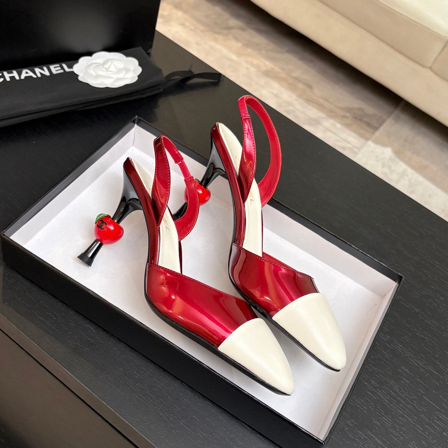CC Métiers d’art 2026 Slingbacks 8.5cm White Red Leather 847276