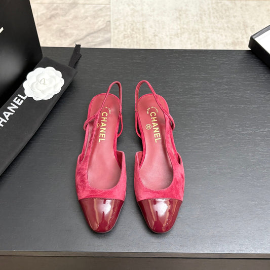 CC 26s Classic Slingback Flat Red Suede Patent Leather 907643