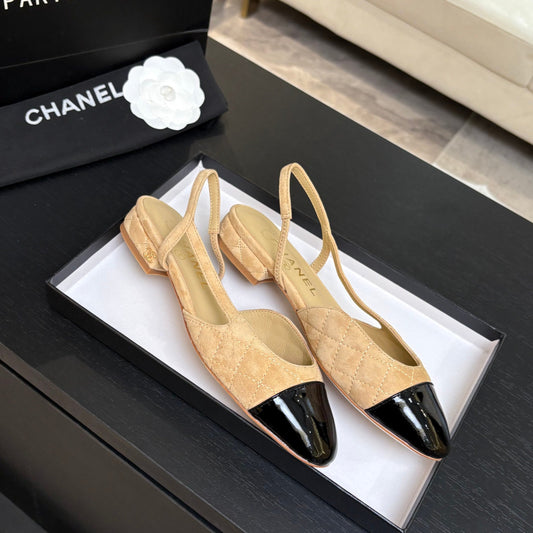 CC 26s Block Heel Slingback 1.5cm Beige Quilted Suede 957988