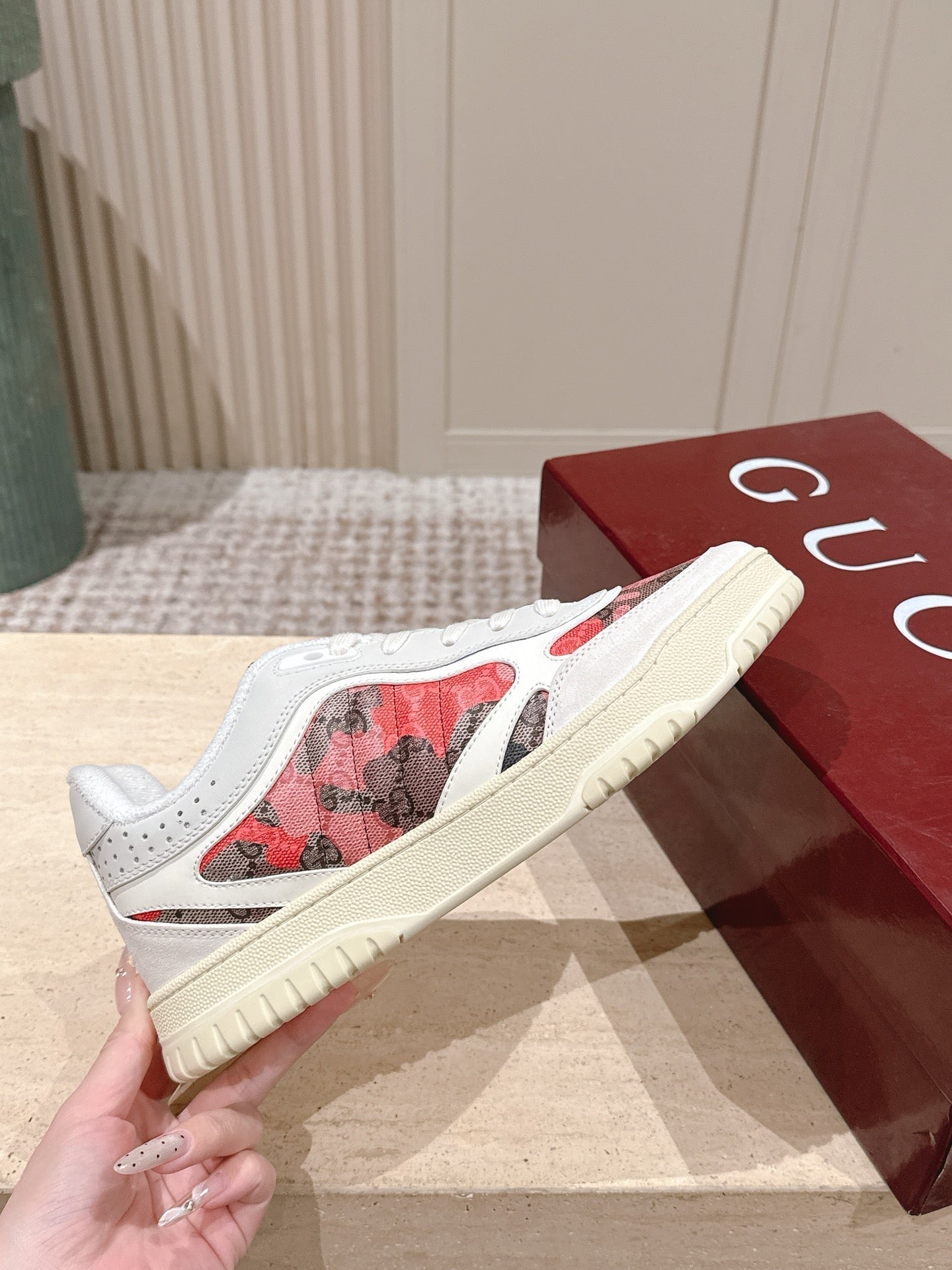 GG Re-Web Sneakers White Black Light Pink Calfskin 584475