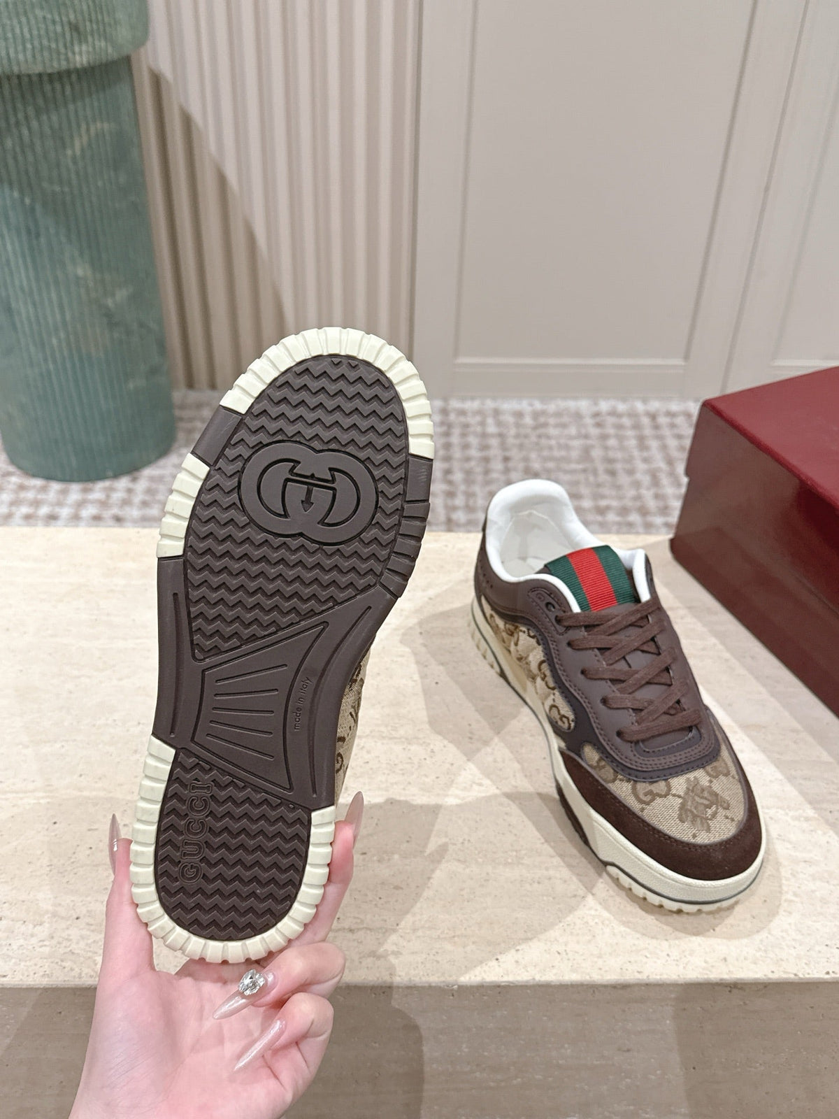 GG 26 Couple Sneakers Brown Beige Cowhide 630705