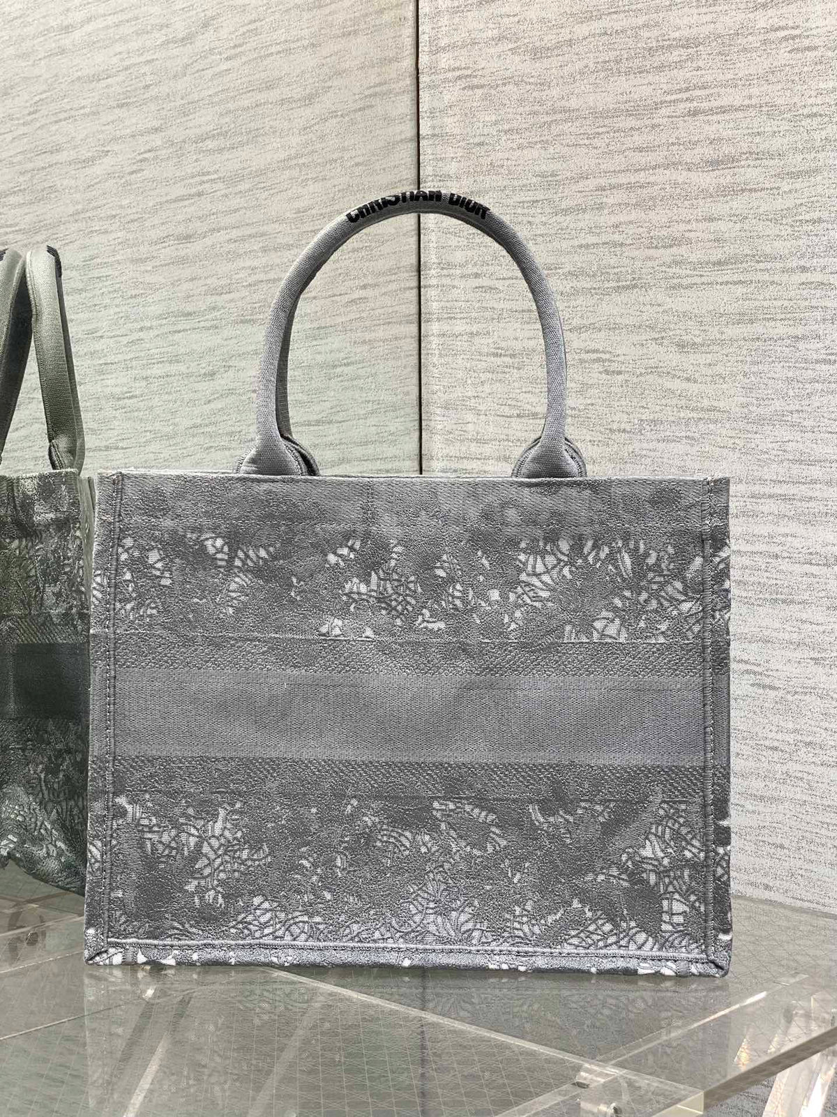 CD Medium Dior Book Tote Scotland’s National Flower Pattern Grey Cotton