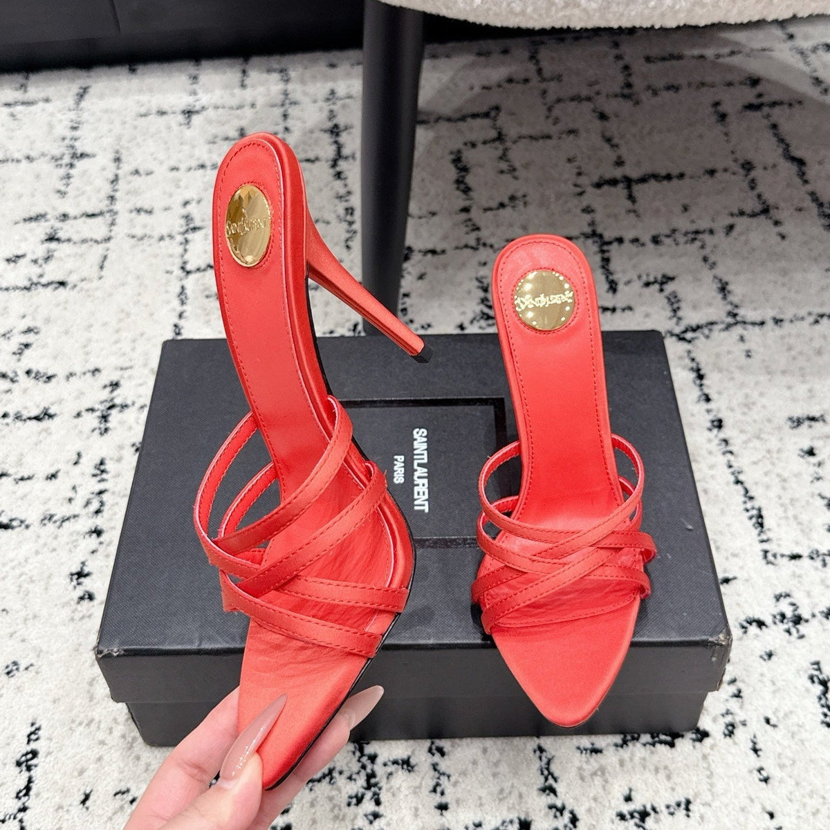 YSL Kate Mule 10.5cm Red Satin 847145