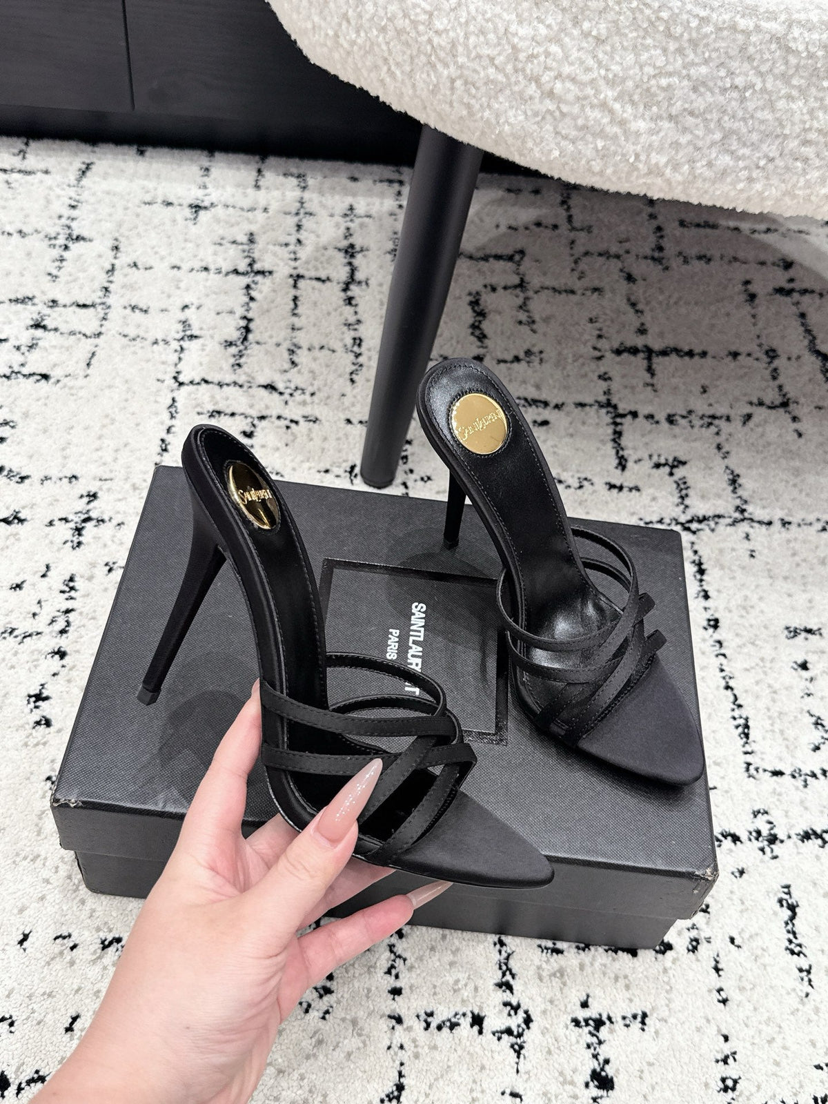 YSL Kate Mule 10.5cm Black Satin 847146