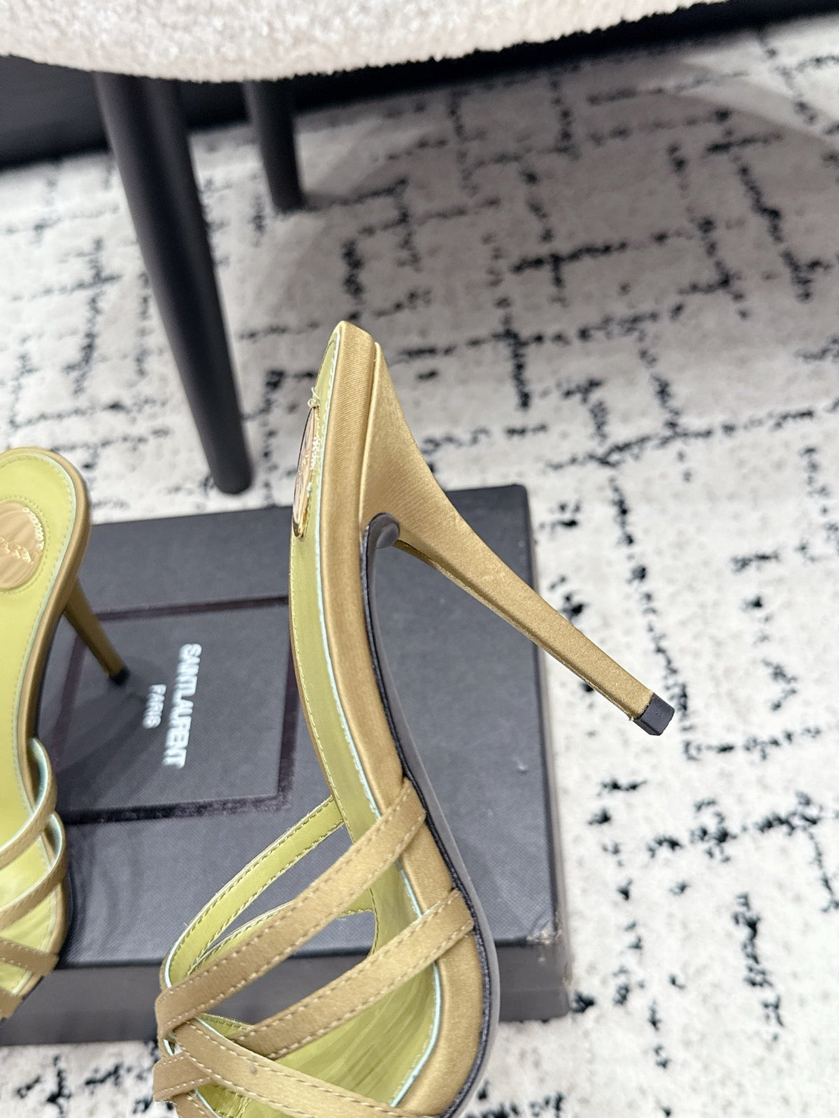 YSL Kate Mule 10.5cm Olive Satin 847147
