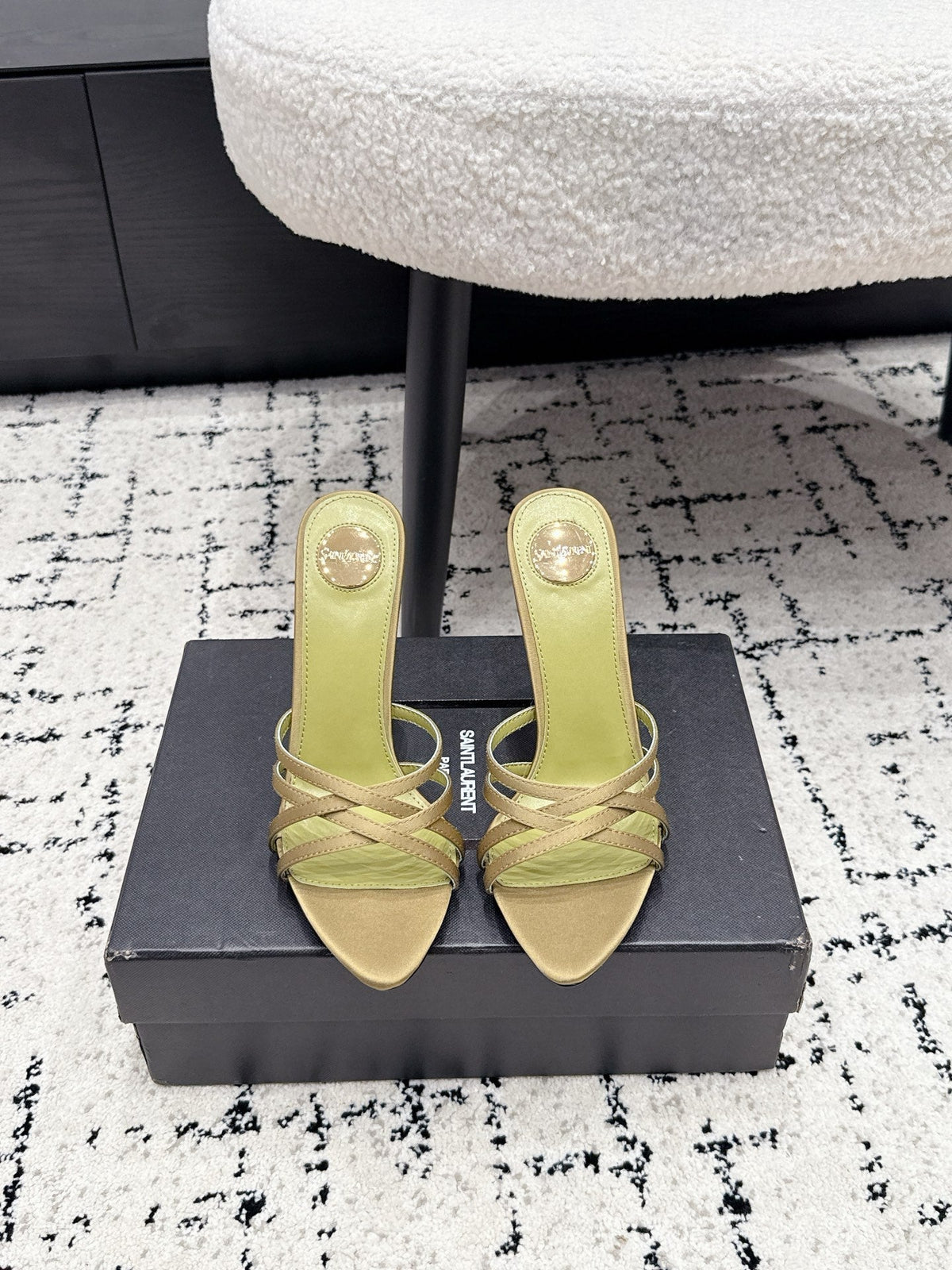 YSL Kate Mule 10.5cm Olive Satin 847147