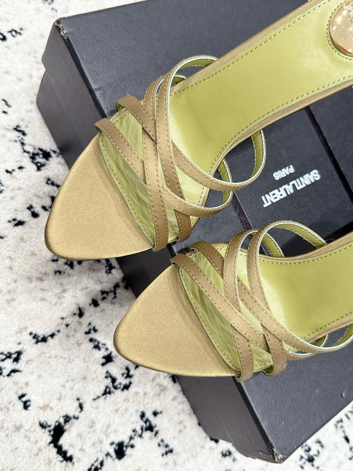 YSL Kate Mule 10.5cm Olive Satin 847147