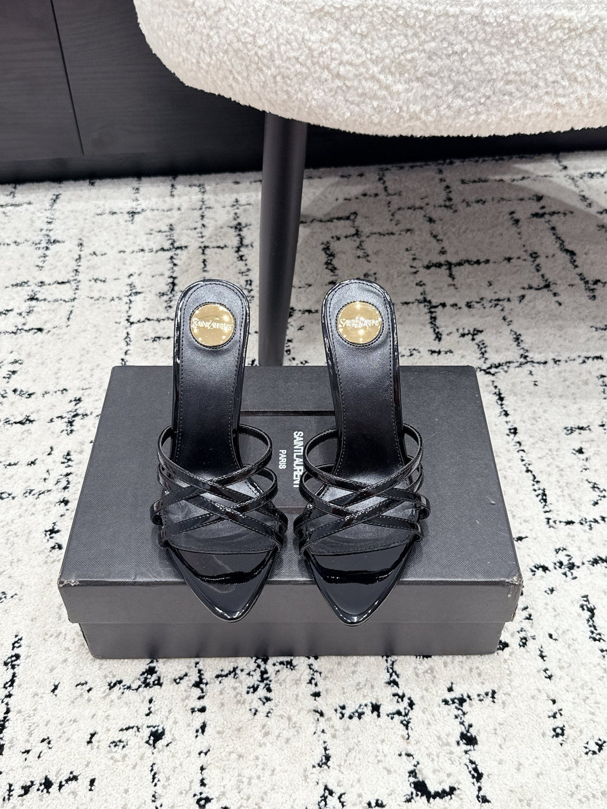 YSL Kate Mule 10.5cm Black Patent Leather 847149