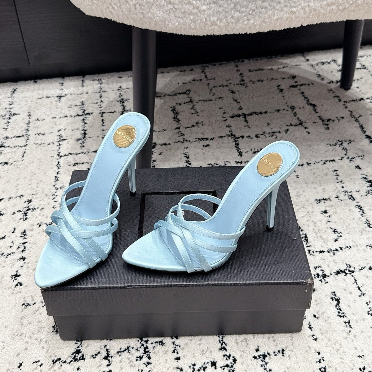 YSL Kate Mule 10.5cm Light Blue Satin 847151