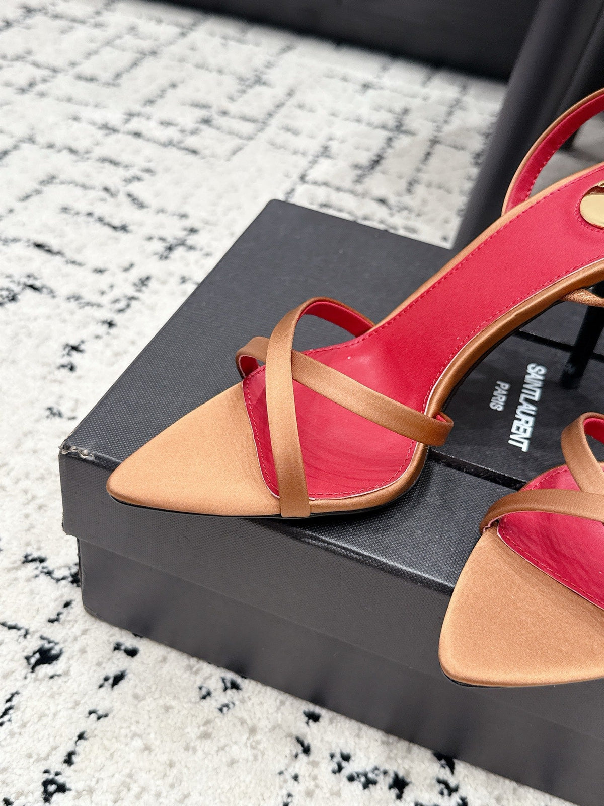 YSL Kirat Sandal 9.5cm Brown Satin 847153