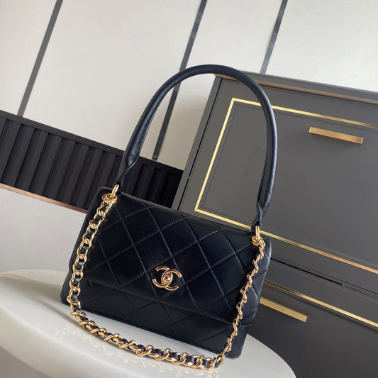 CC 26P AS6112 Flap Bag 25cm Black Quited Lambskin
