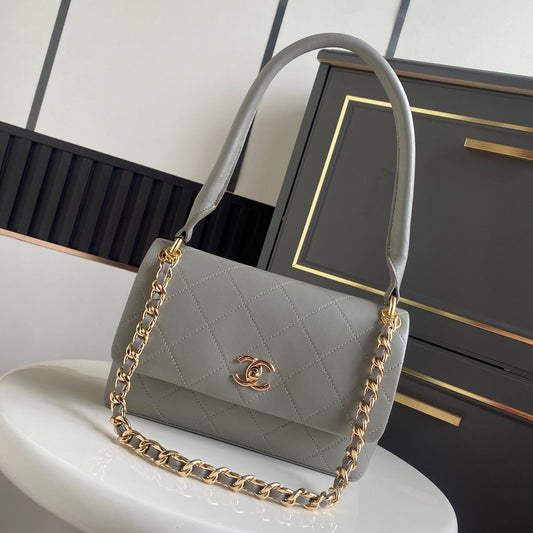 CC 26P AS6112 Flap Bag 25cm Gray Quited Lambskin