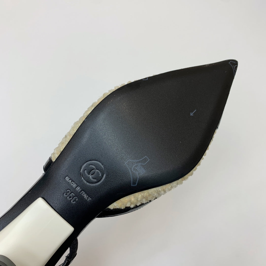 CC 26s Slingback 3.5cm Black Beige Wool Patent Calfskin 792592